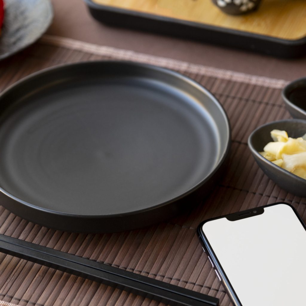 device-with-copy-space-table-with-food